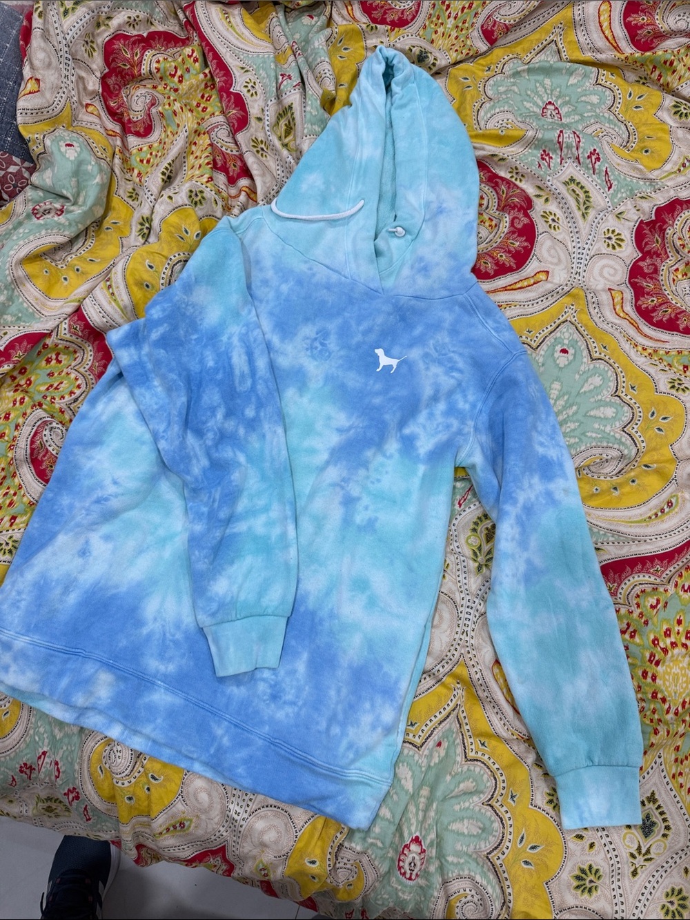 PINK Victoria's Secret Tie-Dye Blue & Aqua Hooded Sweatshirt